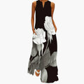 Women’s Maxi Dress with Open Collar and A Line Fit