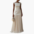 Women's Maxi Dress with Pleated Skirt and Sleeveless Design