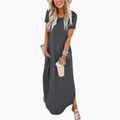 Women's Maxi Dress with Round Neck and Flowing Skirt