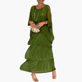 Women’s Maxi Dress with Round Neck and Smocked Sleeves