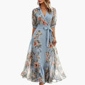 Women’s Maxi Dress with V Neck and Bow Detail