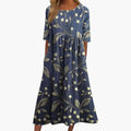 Women's Midi Dress with Embroidered Surface and Relaxed Fit