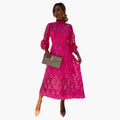 Women's Midi Dress with Lace Detailing and Fitted Waist