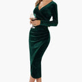 Women’s Midi Dress with Round Neck and Draped Skirt