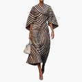 Women’s Midi Dress with Round Neck and Long Sleeves