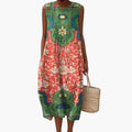 Women's Midi Dress with Round Neckline and Sleeveless Design