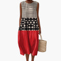 Women's Midi Dress with Sleeveless Design and Round Neckline