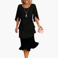 Women's Midi Dress with Split Sleeves and A Line Skirt