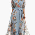 Women's Midi Dress with V-Neckline and Floral Print