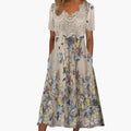 Women's Midi Dress with V-Neckline and Lace Detail