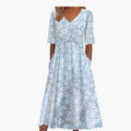 Women's Midi Dress with V-Neckline and Pockets
