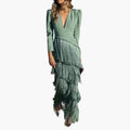 Women’s Midi Dress with V Neck and Three Quarter Sleeves