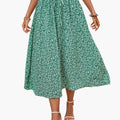 Women's Midi Skirt with Elastic Waistband and Floral Print