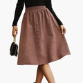 Women's Midi Skirt with Elastic Waistband and Front Button Details