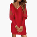 Women's Mini Dress with Lace Sleeves and Fitted Waist