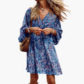 Women’s Mini Dress with V-Neck and Printed Surface