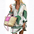 Women’s Mini Dress with V Neck and Printed Pattern