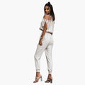 Women’s Open Shoulder Jumpsuit with Wrap V-Neck and Straight Legs