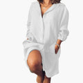 Women’s Oversized Collared Button-Up Blouse – Long Sleeve Pocket Shirt with High-Low Hem