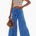 Women’s Palazzo Pants with Elastic Waistband and Tie Belt