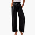 Women's Palazzo Pants with Elastic Waistband and Tie Detail