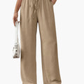 Women's Palazzo Pants with Tie Belt and Elastic Waistband