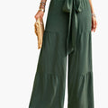 Women’s Palazzo Pants with Tie Belt and Ruffle Details