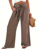 Women's Palazzo Pants with Tie Waist and Wide Legs