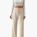 Women's Palazzo Pants with Vertical Cord Texture and Elastic Waistband