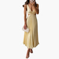 Women’s Pleated Satin Dress with Round Neckline