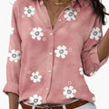 Women’s Printed Button-Down Blouse with Collared Neckline and Long Sleeves - Loose Fit Top