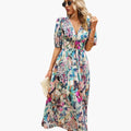 Women’s Printed Midi Dress Short Sleeve Loose Fit Everyday Dress