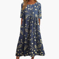 Women’s Printed Midi Dress with Short Sleeves and Loose Fit