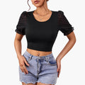 Women's Puff Sleeve Sheer Crop Top