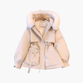 Women's Red Parka with Hood and Adjustable Waist