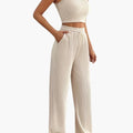 Women’s Rib Knit Set with Cropped Top and Loose Pants