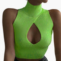Women's Ribbed Sleeveless Top with High Collar
