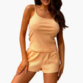 Women’s Ribbed Spaghetti Strap Top and Shorts Set – Two-Piece Outfit