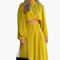Women’s Ruffle Crop Top and High Waist Wide Leg Pants Set – Two-Piece Outfit