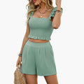 Women’s Ruffled Peplum Top and Shorts Set – Two-Piece Outfit