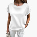 Women’s Satin Finish Crew Neck Rolled Sleeve T-Shirt
