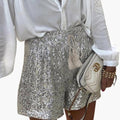 Women's Sequin Shorts with Elastic Waist and Drawstring