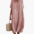 Women’s Short Sleeve Dress with Flowing Knee-Length Skirt