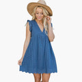 Women’s Short Sleeve Dress with Side Pockets and Knee-Length Skirt