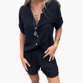 Women’s Short Sleeve Printed Romper with Elastic Waist
