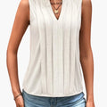 Women’s Sleeveless Blouse with V-Neck and Pleated Design