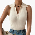 Women's Sleeveless Collared Ribbed Top