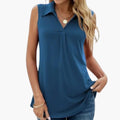 Women's Sleeveless Collared V-Neck Blouse Top