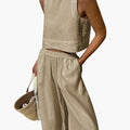 Women’s Sleeveless Crop Top and Wide Leg Pants Set – Two-Piece Outfit