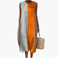 Women's Sleeveless Dress with Round Neckline and Lightweight Fabric